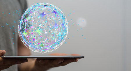 A 3D rendering of the abstract network of physical devices on the Internet using a network connectionの写真素材