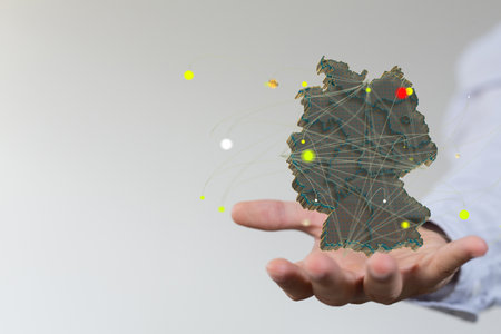 A 3D rendering of Germany map digital in handの写真素材