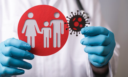 A 3D rendering of family medical check paper cutの写真素材