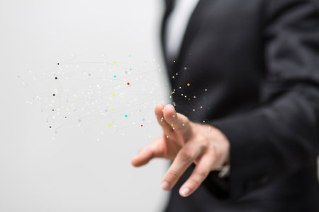 A 3d rendering of a telecommunication network and wireless mobile internet scheme on a white backgroundの写真素材