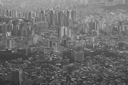 A grayscale of the city of Seoul, Eunpyung-gu in South Korea