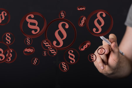 A 3D rendering of symbols of law and justiceの写真素材