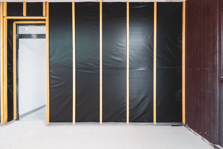A closeup of vapor barriers installed on the wallsの写真素材