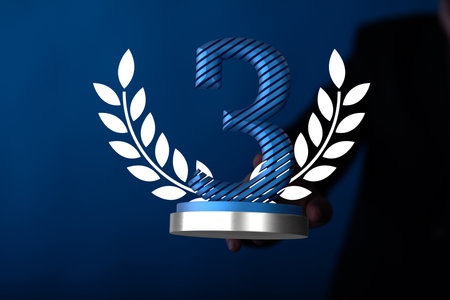 A 3D rendered number 3 presented to a businessman for three years or third place digital awardの写真素材