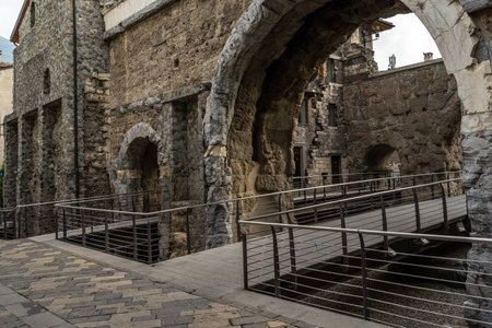 The Porta Pretoria historical landmark in Aosta Valley, Italyの写真素材