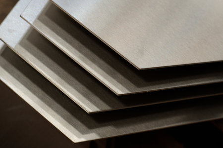 A close-up shot of cut metal shiny silver sheets forming an abstract geometric design