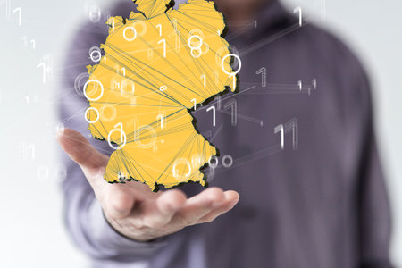 A closeup shot of the internet and connection concept on a digital German mapの写真素材
