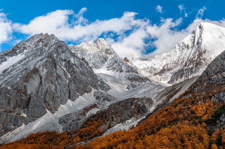 A mesmerizing view of the Yading Nature Reserve, Sinchuan, Chinaの写真素材