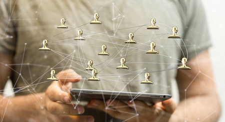 A 3D rendering of an abstract network of physical devices on the Internet using a network connectionの写真素材