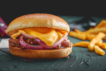 A closeup shot of a fresh hamburgerの写真素材
