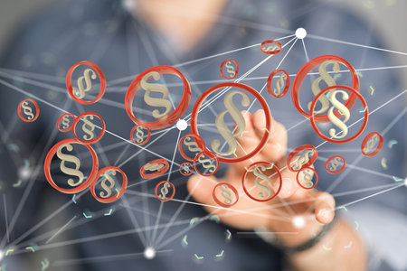 A network of connected paragraph icons; legal advice online and labor law