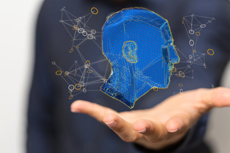 A 3d render of a cyborg head construction, Polygonal human face