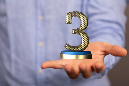 A 3D rendering of 3rd award in handの写真素材