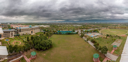 An aerial view of the National University of Computer and Emerging Sciences or Fast University, Pakistanの写真素材