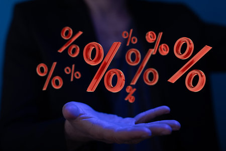A 3D rendering of percent symbols; Interest rate and mortgage rates conceptの写真素材