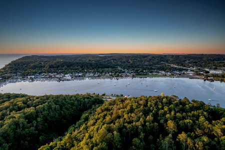 An aerial view of Frankfort city, Michiganの写真素材
