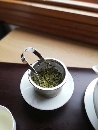 The Fresh wet green tea leaves