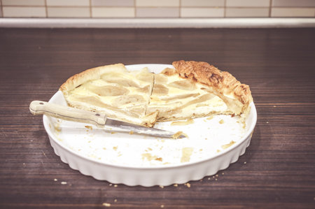 The slices of homemade pie on a kitchen tableの写真素材