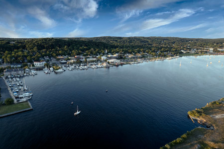 An aerial view of Frankfort city, Michiganの写真素材