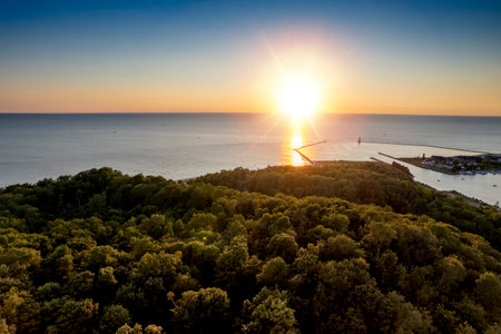 An aerial view of Frankfort city, Michiganの写真素材