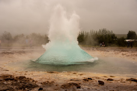 The Great Geysir eruption. Iceland. Hot water stream.の写真素材