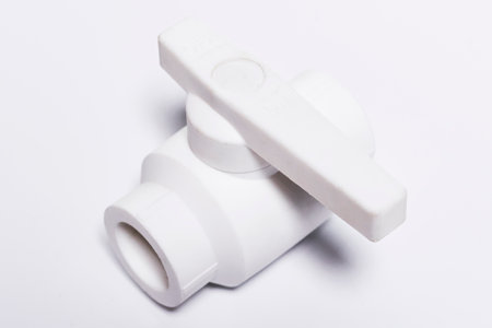 A plastic propylene fitting isolated on white backgroundの写真素材