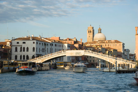 View to famous Ponte dell Accademia on Grand Canal in Venice, Italyの写真素材