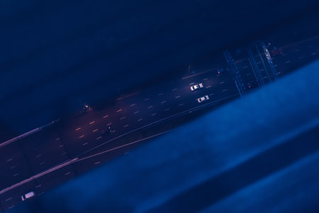 A top view shot of a road at night