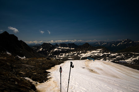 A scenic view of the snowy tops of the mountainsの写真素材