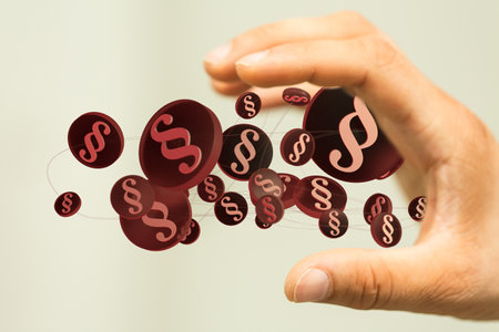 A 3d rendering of section signs, floating near a hand