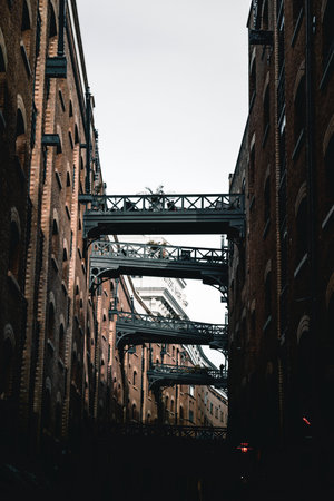 A row of bridges connecting two buildings