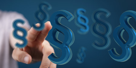 A 3D rendering of blue paragraph symbols; customer support, good cooperation, and consultationの写真素材
