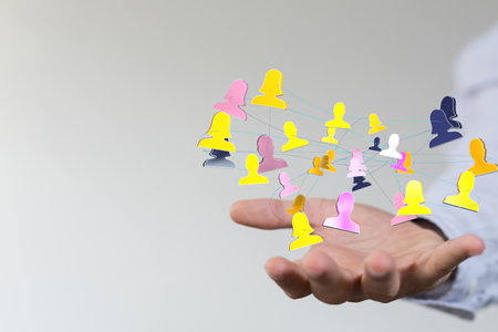 A 3D rendering of an Abstract technology group and social  network connection and man on a blurry backgroundの写真素材