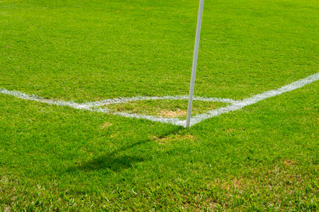 Corner of football field. green grass in Guatemala, central america.
