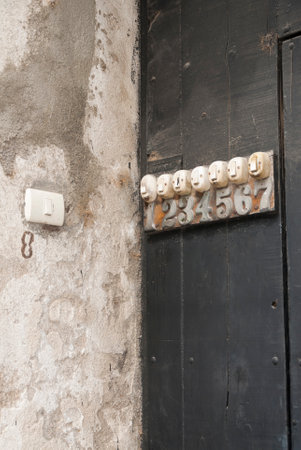 Retro doorbell button and numbers in Guatemala, central americの写真素材