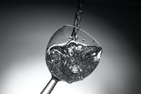 A black and white shot of a glass full of water