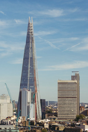 The architecture of the London Shard on a sunny day