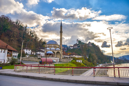The building facade of the Sinan Pasha Mosque in the city of Prizren, Kosovoの写真素材