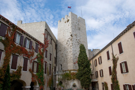 Buildings at inner yard of Duino Castle, Italy - Province of Triesteの写真素材