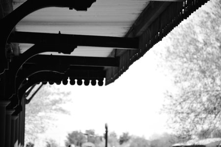 A railway station old black and white nostalgiaの写真素材