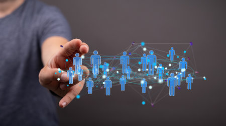 A person presenting the virtual projection of digital conference teamwork connectionの写真素材