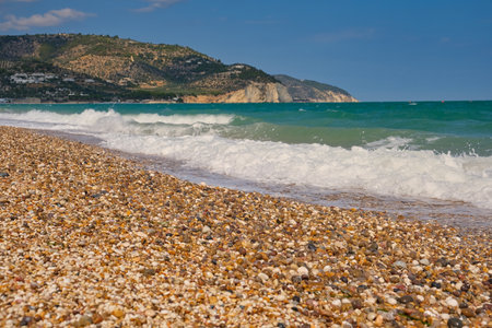 Pebble beach in Mattinata on the Gargano coast near Foggia, Italy.の写真素材