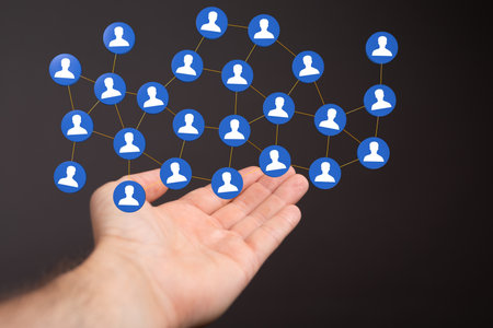 A person presenting the virtual projection of digital conference teamwork connectionの写真素材