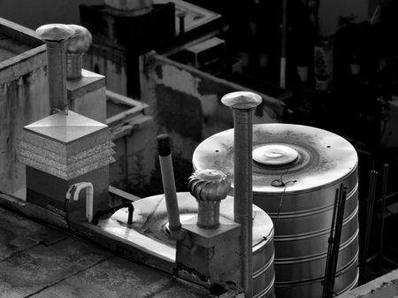 A grayscale shot of industrial buildings in Buenos Airesの写真素材