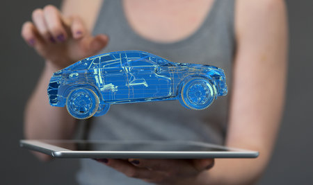 A 3D rendering of a digital futuristic electro car, e-motion conceptの写真素材