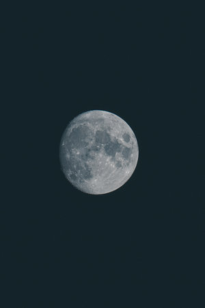 A grayscale macro shot of the full moon on a night skyの写真素材