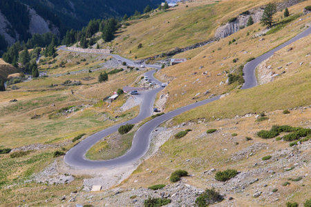Mountain pass road Col de Vars as part of the Route des Grandes Alpes in the french alpsの写真素材