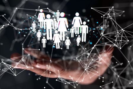 A person presenting the virtual projection of digital conference teamwork connectionの写真素材