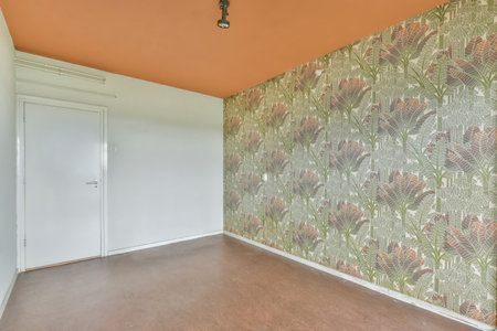 An empty laminated room with no furniture and windowsの写真素材