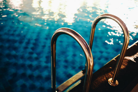 An inside pool with fresh water and stairsの写真素材